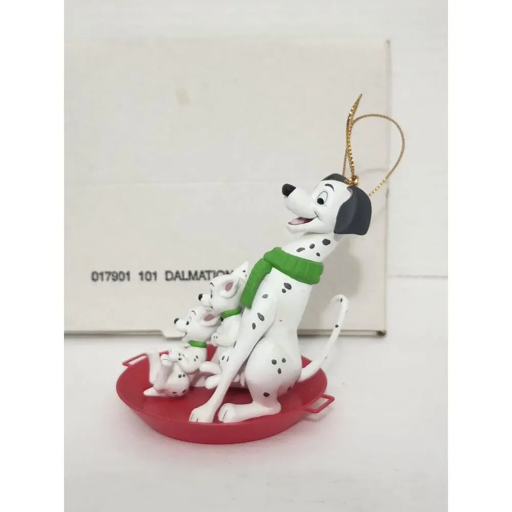 Vintage Disney 101 Dalmatians Christmas Ornament Boxed Sledding Puppies